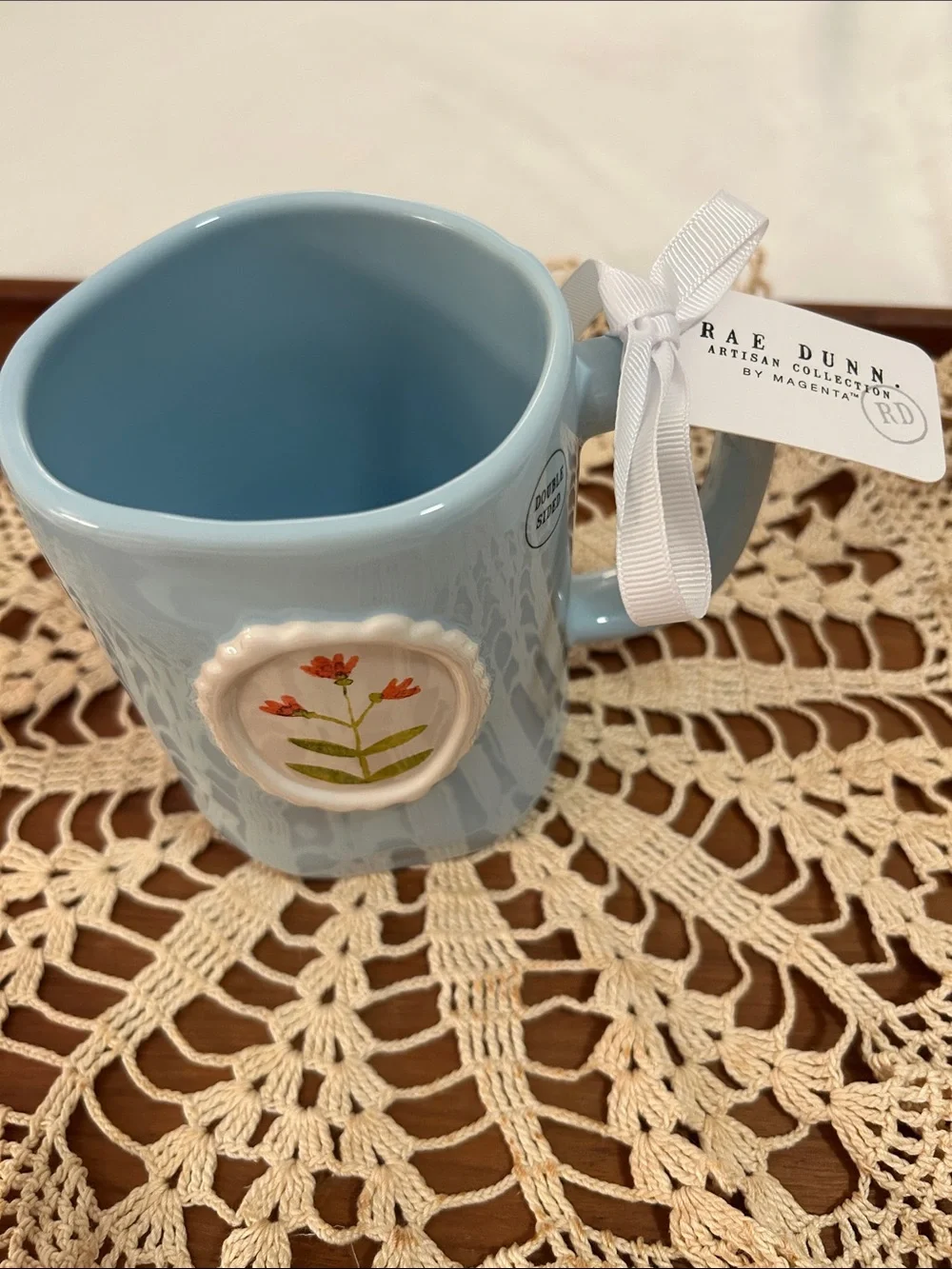 NWT Rae Dunn Blue Floral Grateful Double Sided Ceramic Mug
